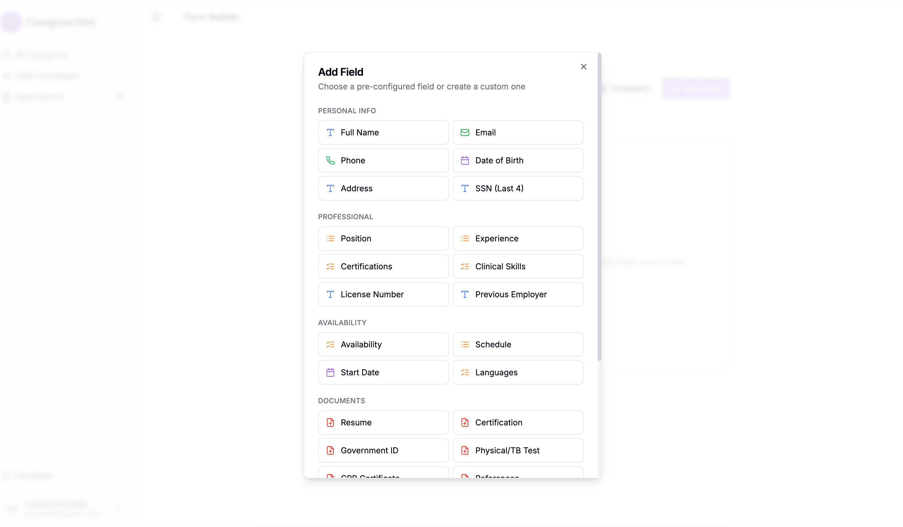 CaregiverHire job application builder and applicant tracking
